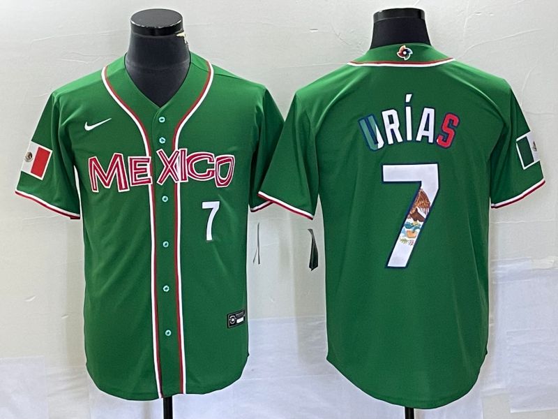 Men 2023 World Cub Mexico 7 Urias Green Nike MLB Jersey2